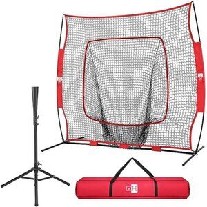 7 x 7 Feet Baseball Backstop Softball Practice Net with Strike Zone Target & Bag